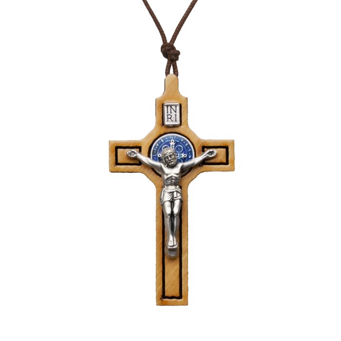 十字架-圣本笃-橄榄木制-带圣牌-珐琅处理-5x3cm-带盒子 Catholic religious art