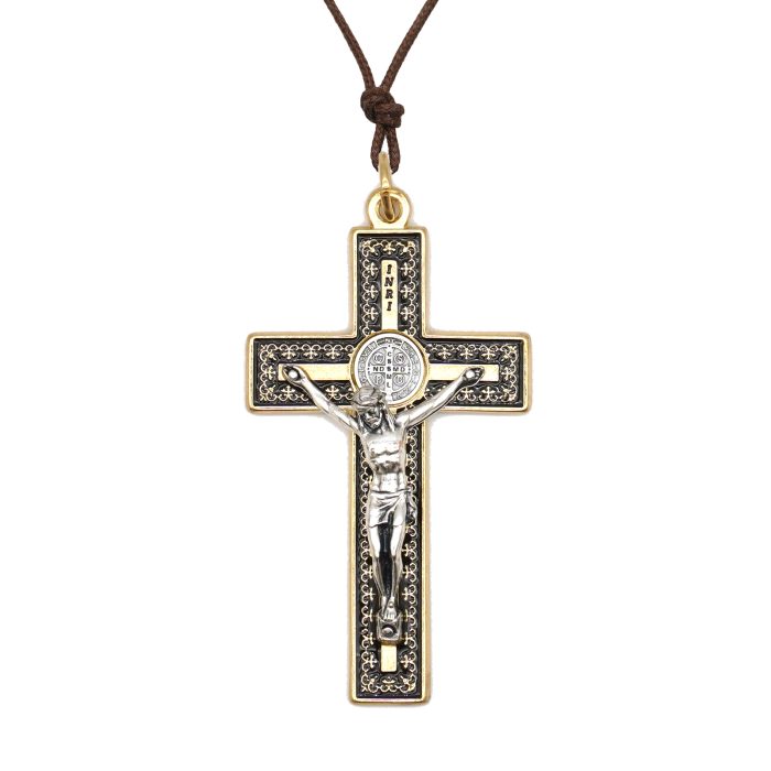 配件十字架-圣本笃-带装饰图案-金色-珐琅处理-7.5x4.2cm-黑色 Catholic religious art
