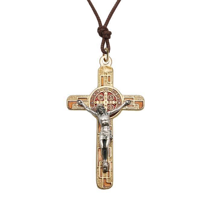 十字架-圣本笃-锌合金-金色珐琅-7.5x4.5cm Catholic religious art