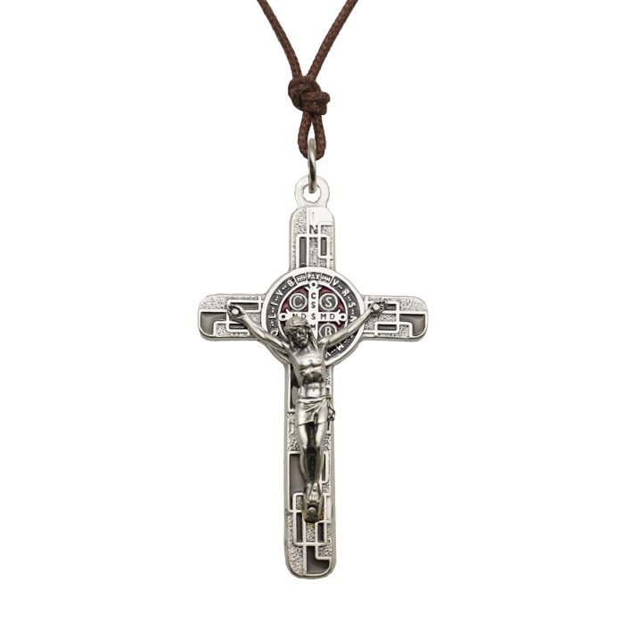 合金圣本笃十字架-镀银-珐琅处理-带包装盒-7.5x4.5cm-黑色 Catholic religious art