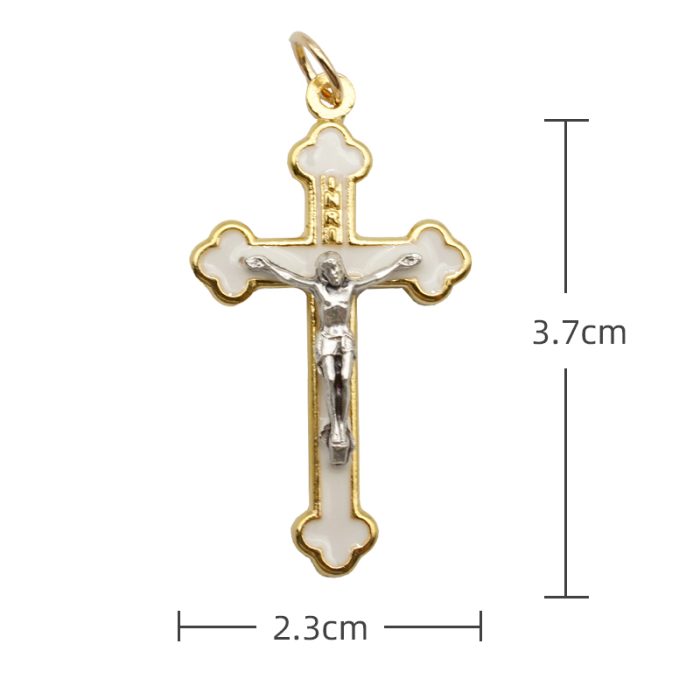 DIY十字架-锌合金-金色白色-3.7x2.3cm Catholic religious art