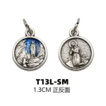 DIY小吊牌-露德圣母+伯尔纳德祈祷-锌合金-蓝珐琅彩-1.3cm