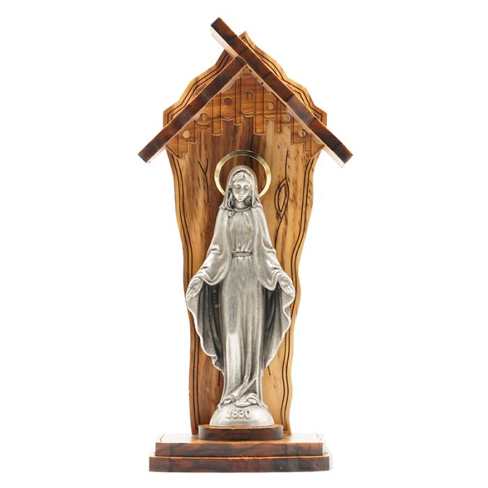 钟楼-橄榄木-带镀银合金雕像-无染原罪-17.5x8.5cm Catholic religious art