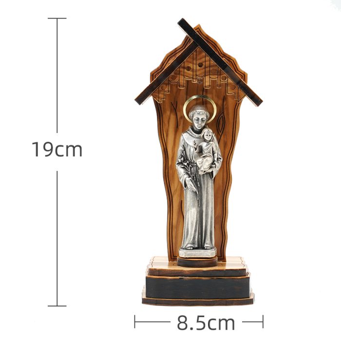 钟楼-橄榄木-带镀银合金雕像-安多尼-19x8.5cm Catholic religious art