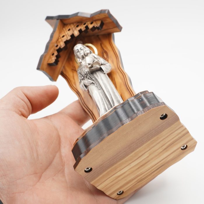 钟楼-橄榄木-带镀银合金雕像-安多尼-19x8.5cm Catholic religious art