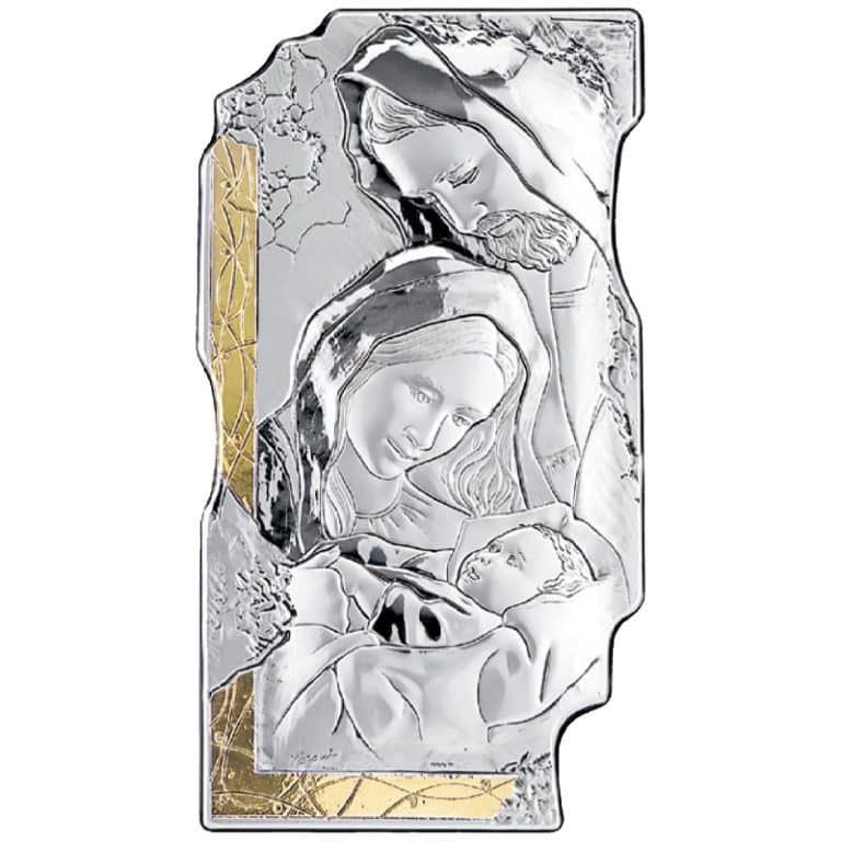 仿壁画银圣像-圣家-金色挂钩-12x7cm