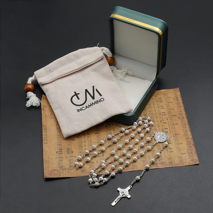 玫瑰念珠-本笃-925银-5mm银珠 Catholic religious art