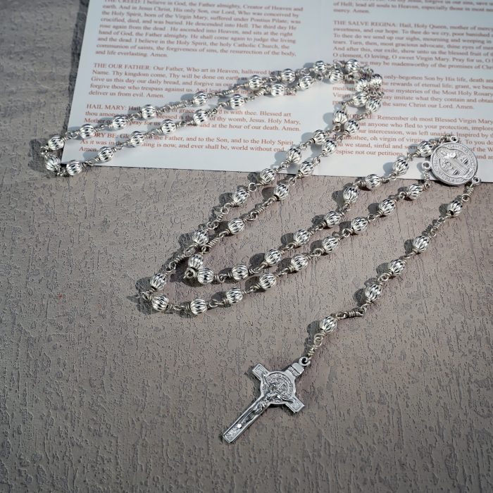 玫瑰念珠-本笃-925银-5mm银珠 Catholic religious art