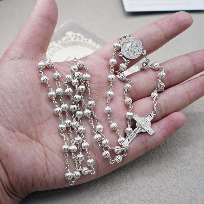 玫瑰念珠-本笃-925银-5mm银珠 Catholic religious art