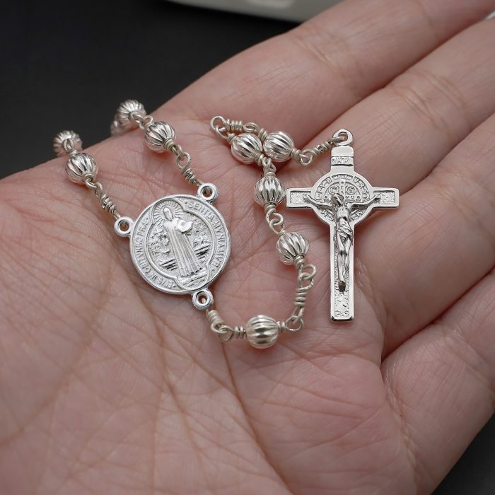 玫瑰念珠-本笃-925银-5mm银珠 Catholic religious art
