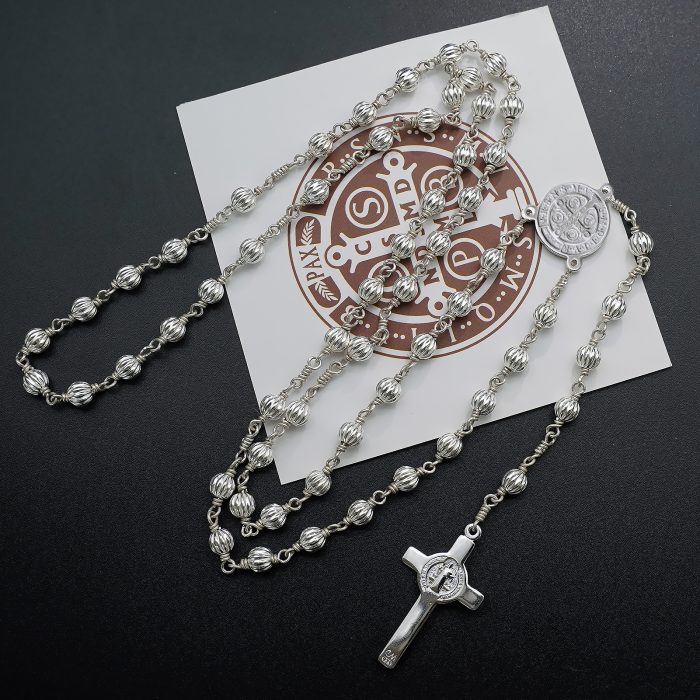 玫瑰念珠-本笃-925银-5mm银珠 Catholic religious art