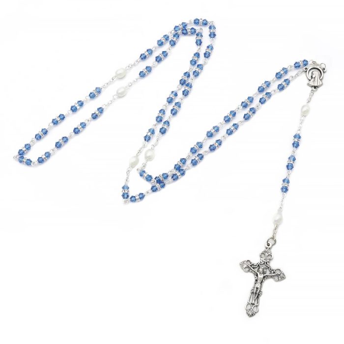 IC6R082.BL 玫瑰念珠-带钻-中蓝色水晶-7.5mm Catholic religious art
