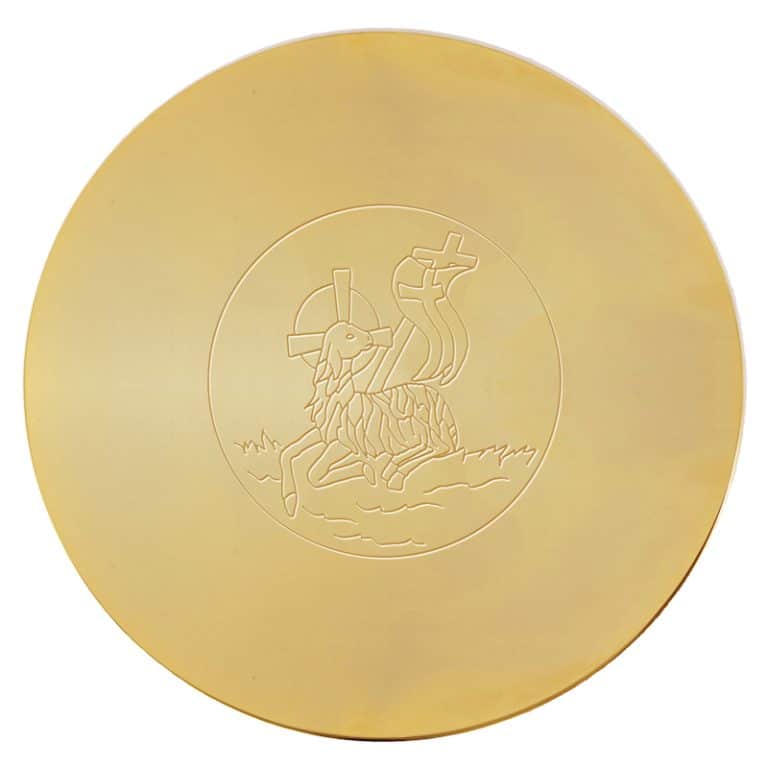 圣盘-天主羔羊刻纹-黄铜镀金-直径14cm