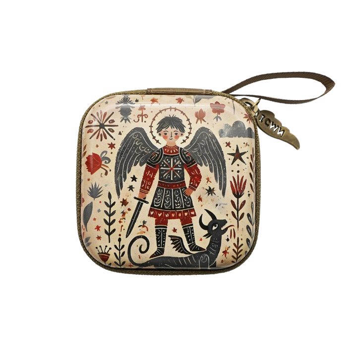金属念珠包-弥额尔 (St. Michael)-拉链款-7x7cm厚度3.3cm Catholic religious art