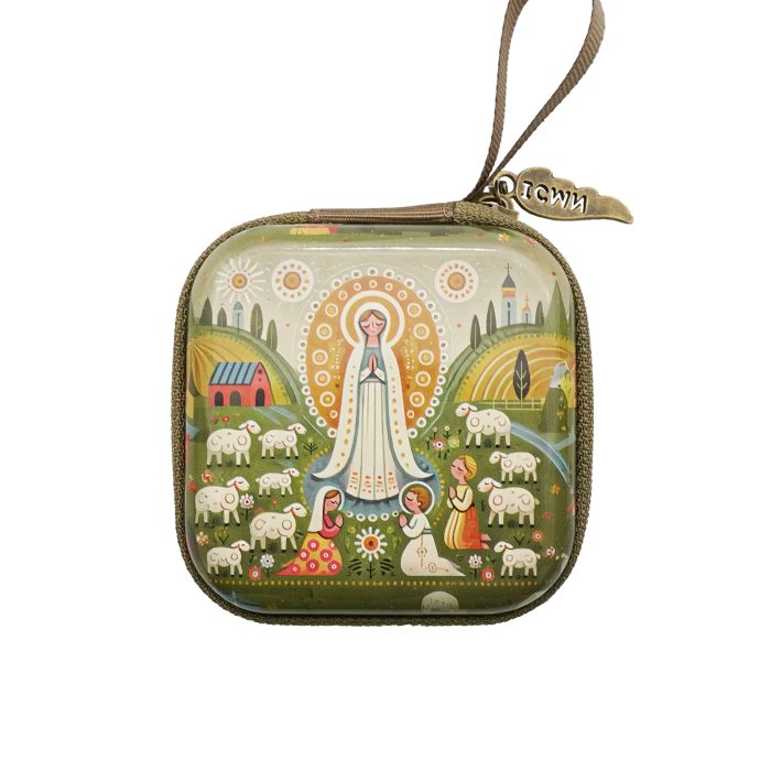 金属念珠包-法蒂玛 (Our Lady of Fatima)-拉链款-7x7cm厚度3.3cm Catholic religious art