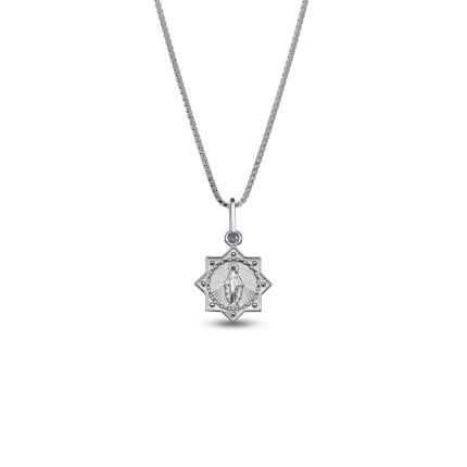 圣母显灵吊坠1.0cm925银盒子链0.8MM 白金色