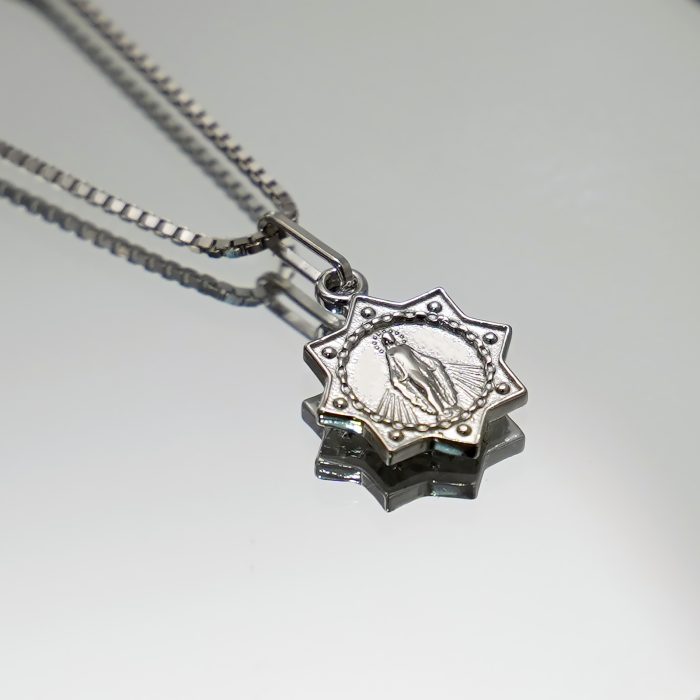 圣母显灵吊坠1.0cm925银盒子链0.8MM 白金色 Catholic religious art