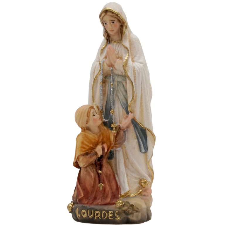 阿尔卑斯木雕-露德圣母与伯尔纳德（Our Lady of Lourdes with Bernadette）-彩色-8.5cm