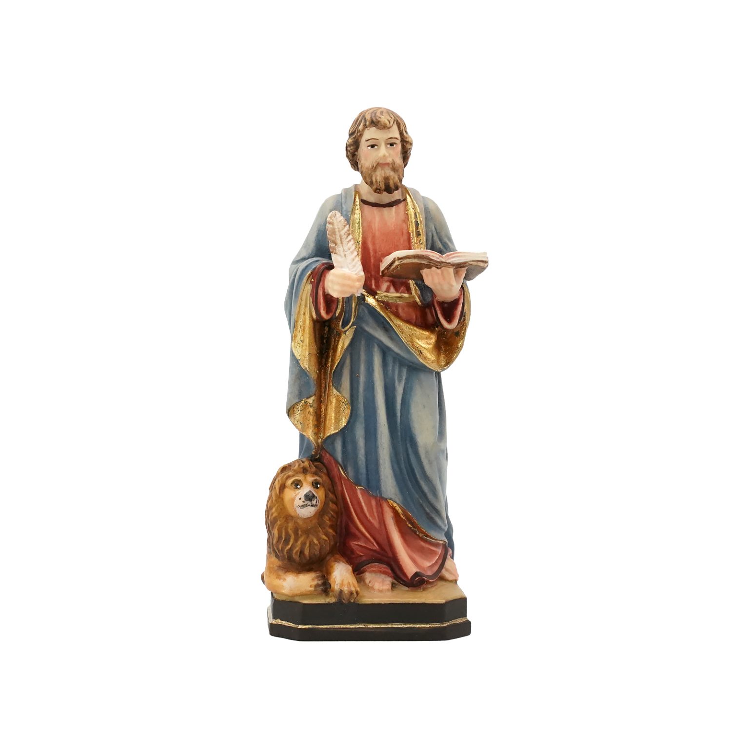 【现货】阿尔卑斯木雕-圣史马尔谷（St Mark Evangelist with lion）-彩色-12cm