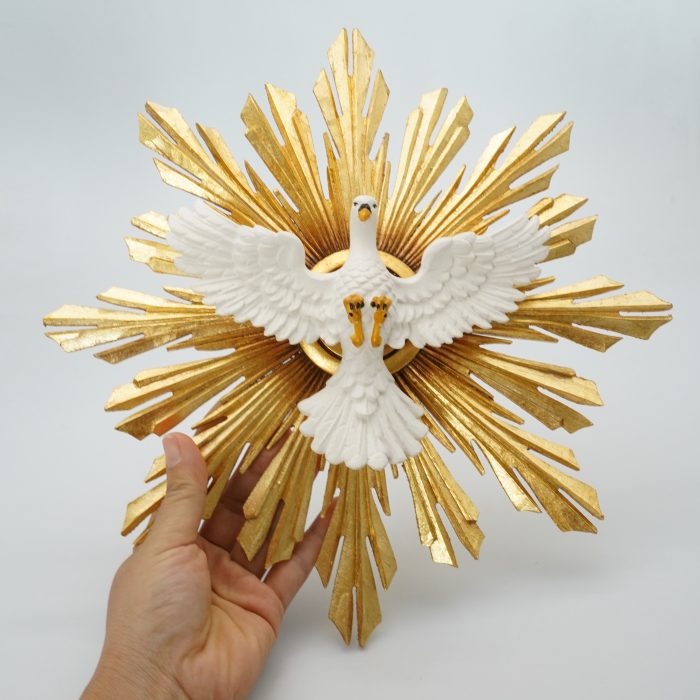现货 天主圣神鸽子带光环木雕圣像_圣神带光环12/30厘米 Catholic religious art