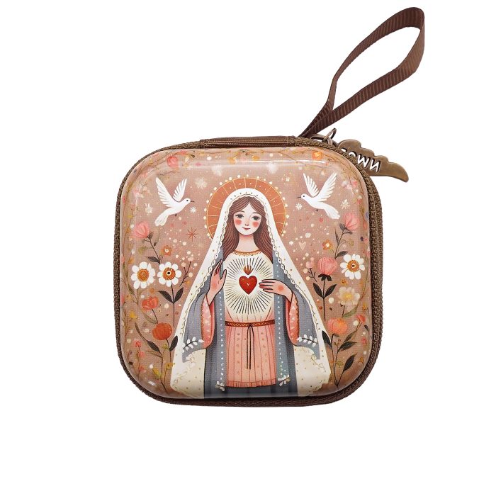 金属念珠包-圣母圣心 (Immaculate Heart of Mary)-拉链款-7x7cm厚度3.3cm Catholic religious art