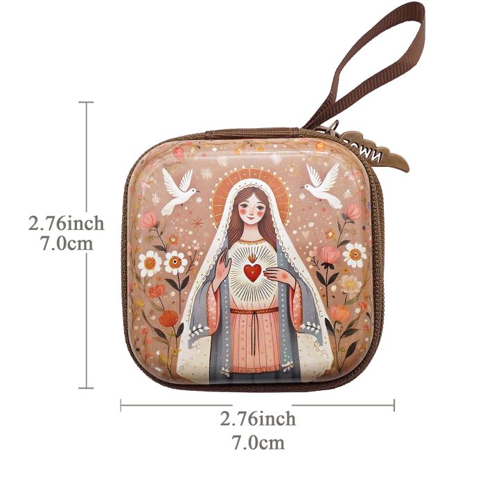 金属念珠包-圣母圣心 (Immaculate Heart of Mary)-拉链款-7x7cm厚度3.3cm Catholic religious art