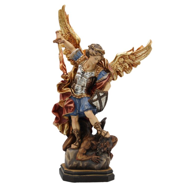 【现货】阿尔卑斯木雕-雷尼作品圣弥额尔（St Michael G Reni）-彩色-7.5/9/24cm