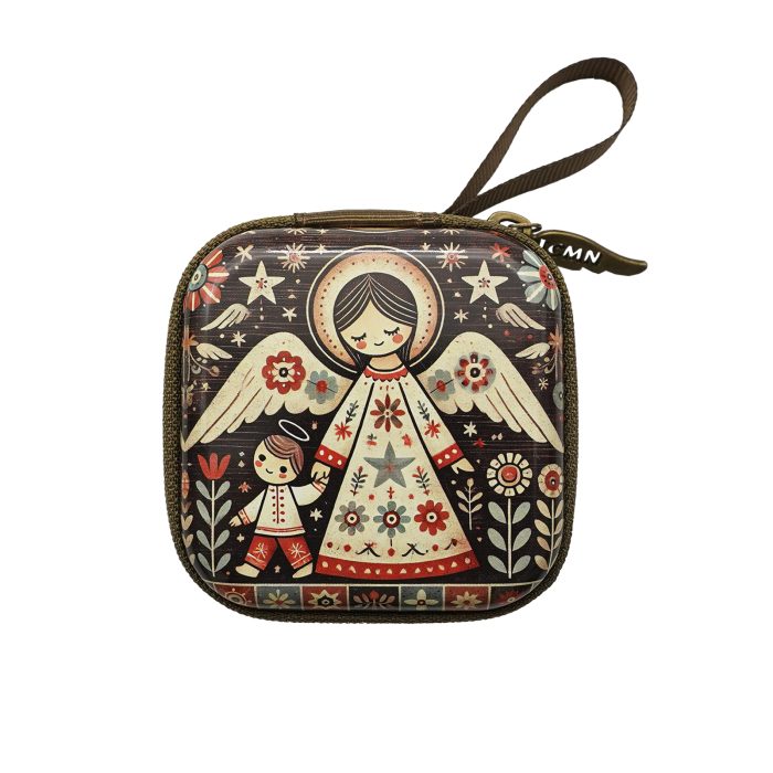 金属念珠包-护守天使 (Guardian Angel)-拉链款-7x7cm厚度3.3cm Catholic religious art