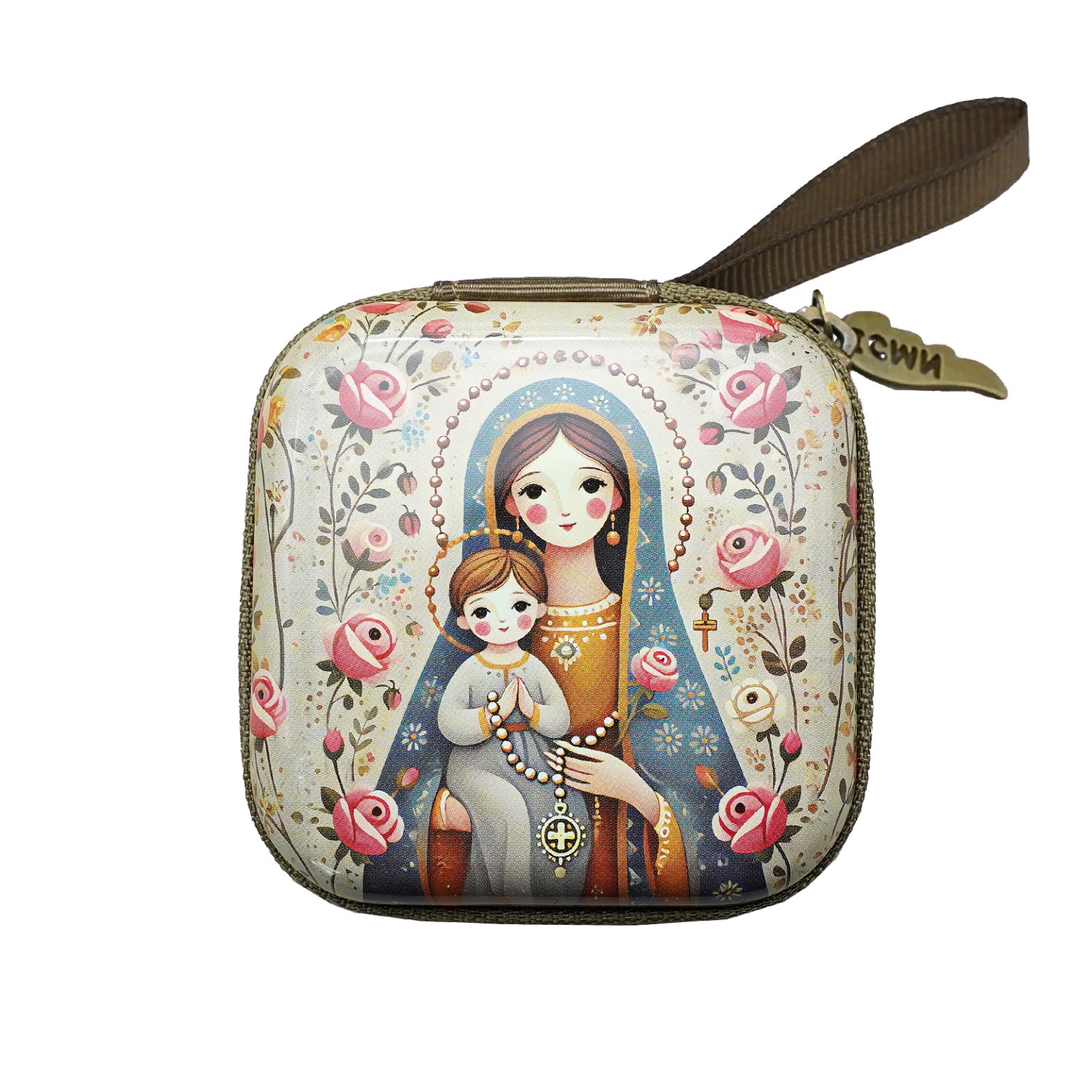 金属念珠包-卡通圣母抱子 (Cartoon Madonna and Child)-拉链款-7x7cm厚度3.3cm