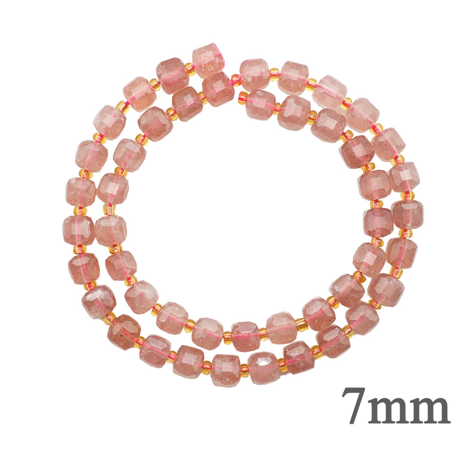 DIY珠子-方糖散珠-天然草莓晶-7×7mm-单颗