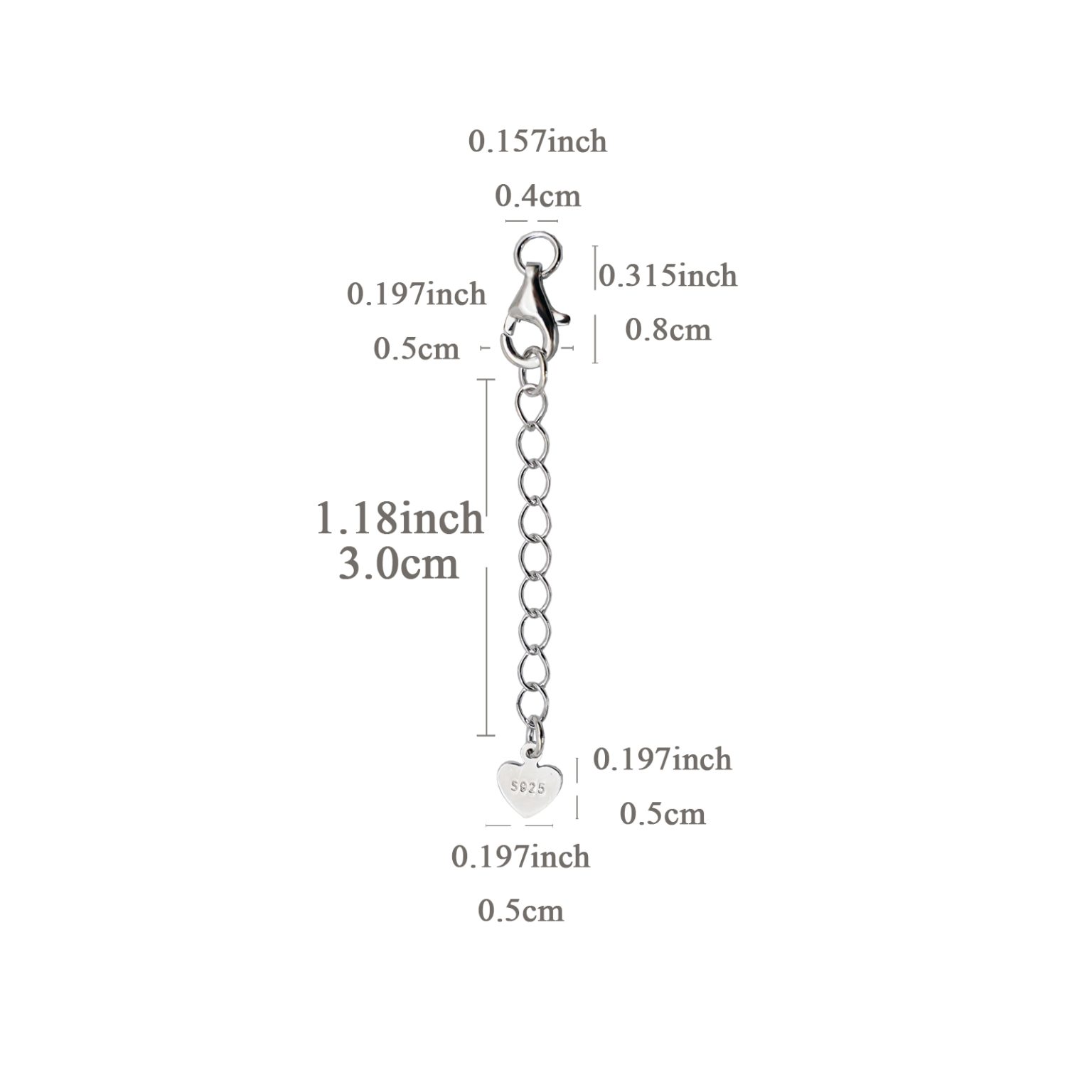 DIY-龙虾扣-925银-银色-带延长链3cm/5cm