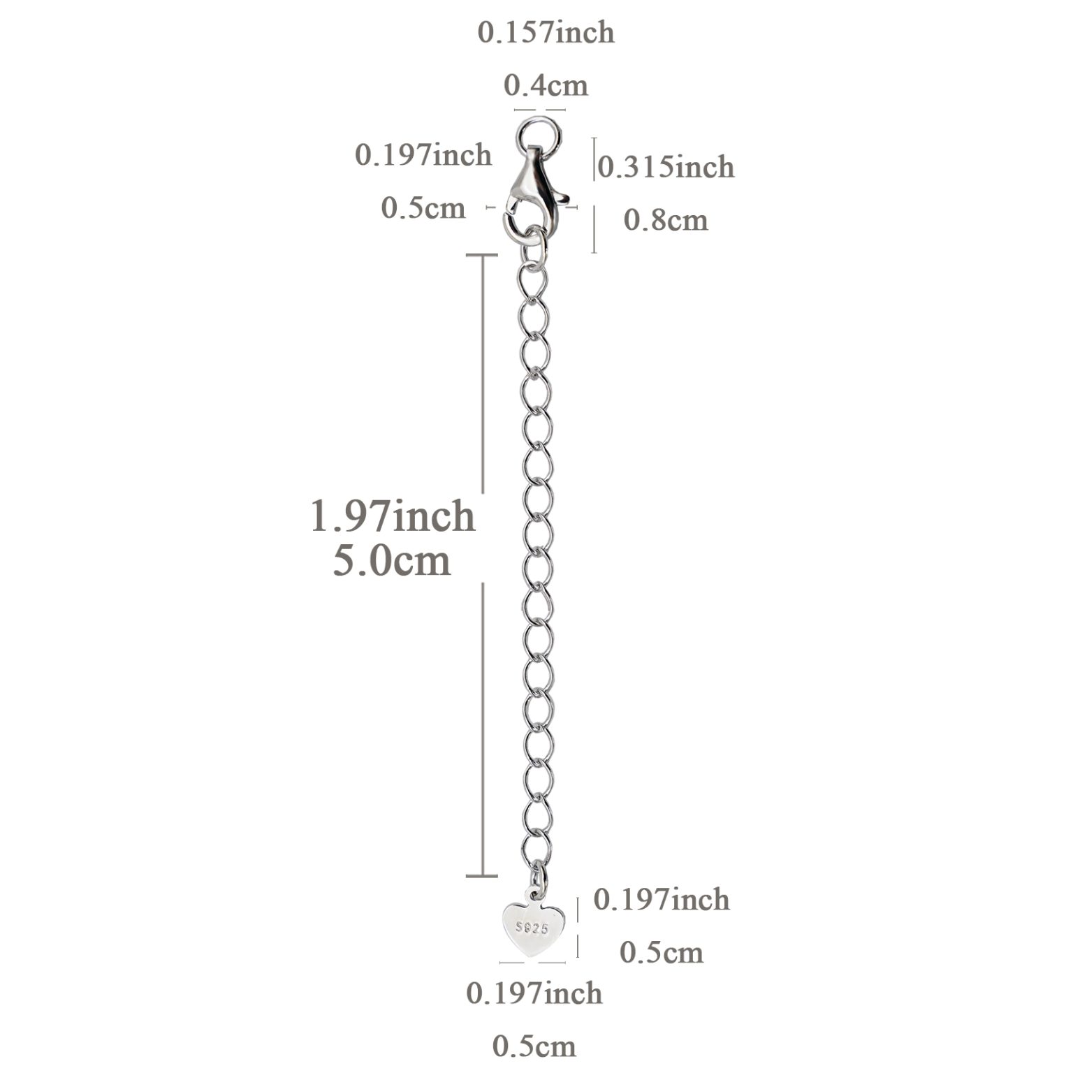 DIY-龙虾扣-925银-银色-带延长链3cm/5cm