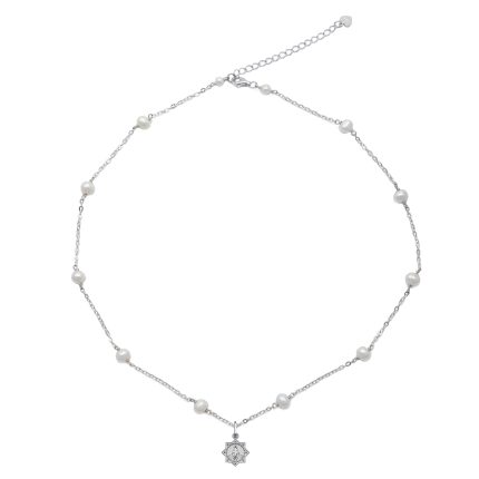 珍珠颈链-显灵圣母-925银吊坠-满天星-龙虾扣-42cm