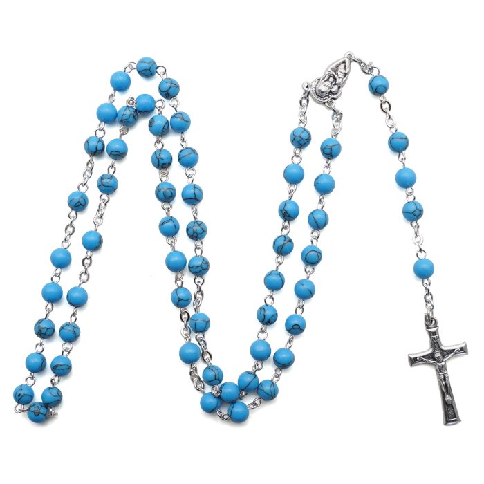 玫瑰念珠-圣母抱YS-耶稣圣心-蓝松石6mm送念珠包 Catholic religious art