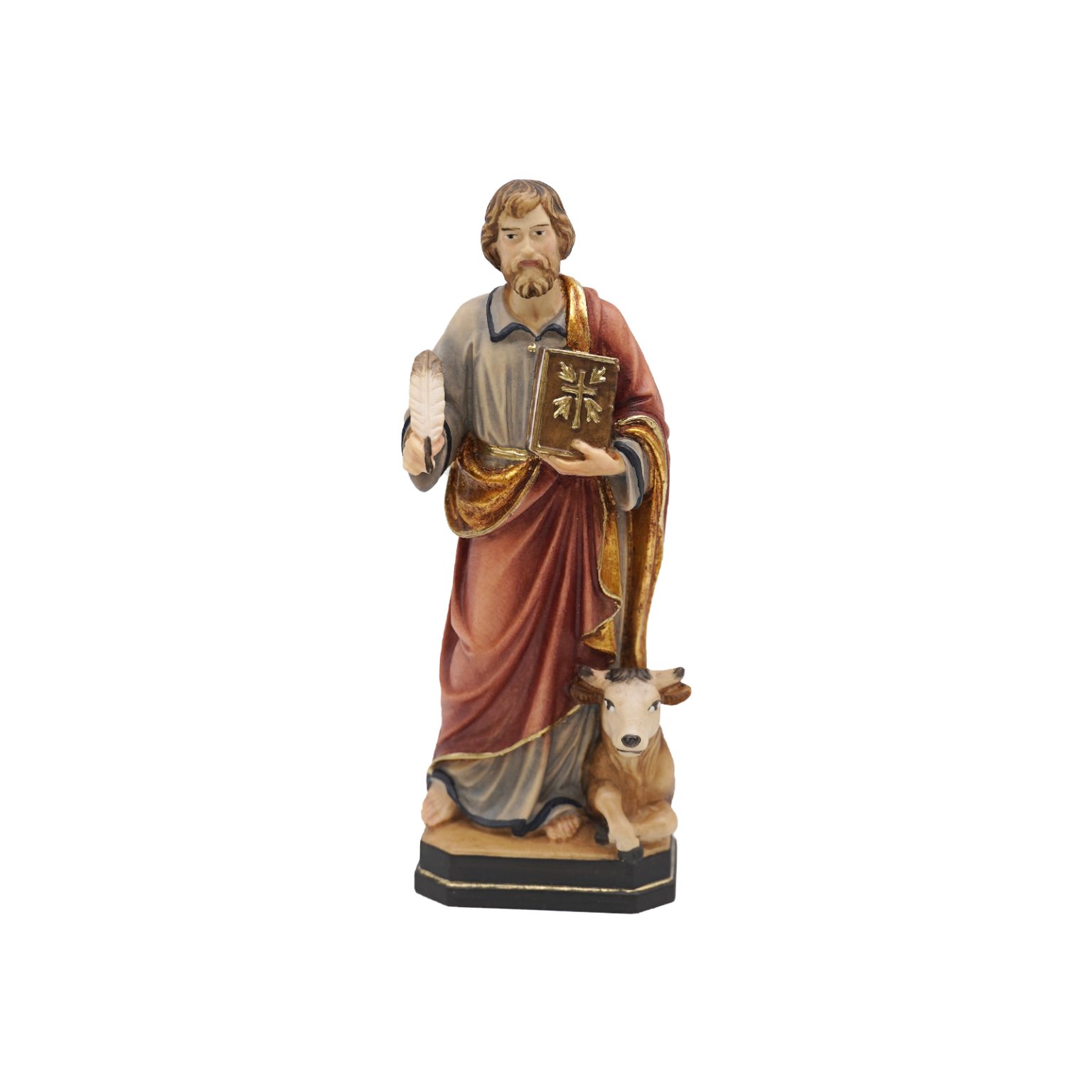 【现货】阿尔卑斯木雕-圣史路加（St Luke Evangelist with bull）-彩色-12cm