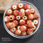 DIY珠子-陶瓷花釉圆珠-粉色8mm