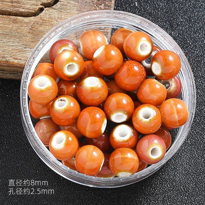 DIY珠子-陶瓷花釉圆珠-橙色8mm Catholic religious art