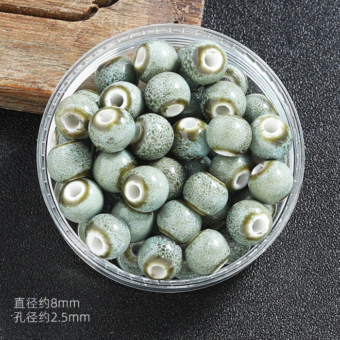DIY珠子-陶瓷花釉圆珠-绿白色8mm Catholic religious art