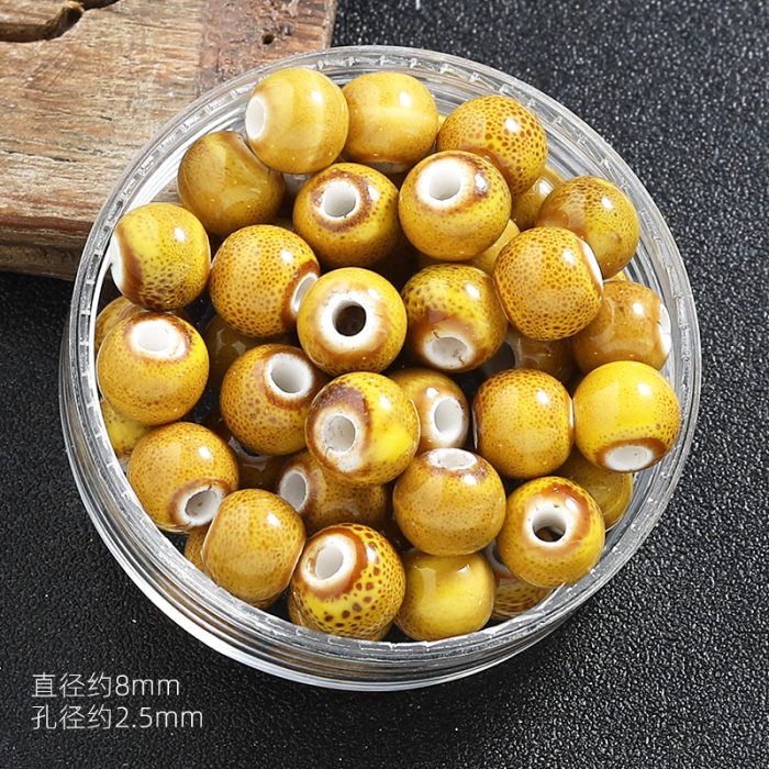 IC03BCE001.05-8MM DIY珠子-陶瓷花釉圆珠-黄色8mm Catholic religious art