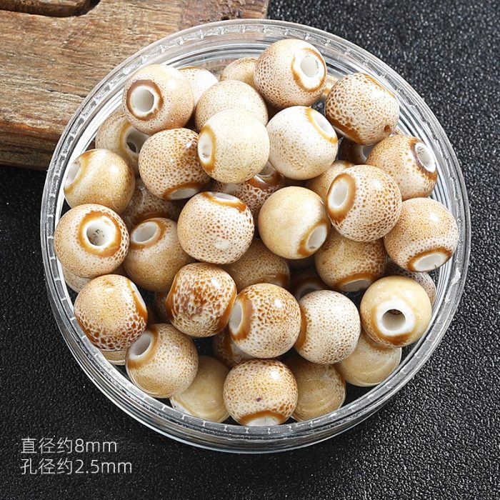 IC03BCE001.07-8MM DIY珠子-陶瓷花釉圆珠-咖白色8mm Catholic religious art