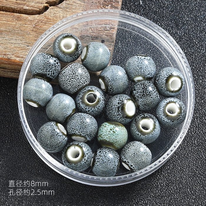 DIY珠子-陶瓷花釉圆珠-灰白色8mm Catholic religious art