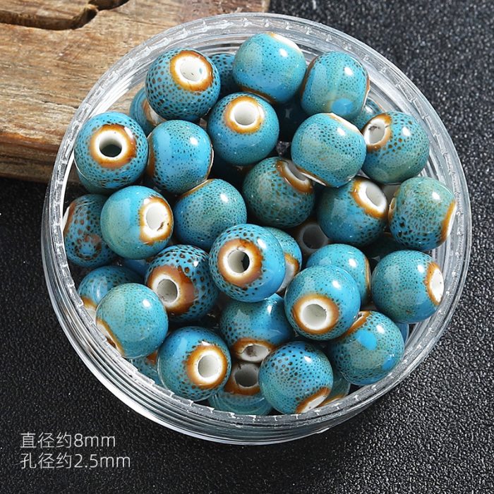 DIY珠子-陶瓷花釉圆珠-蓝色8mm Catholic religious art