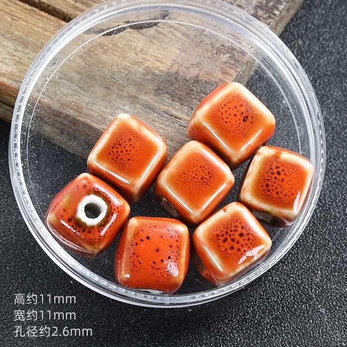 IC03BCE002.02-10MM DIY珠子-陶瓷花釉方珠-橙色10mm Catholic religious art