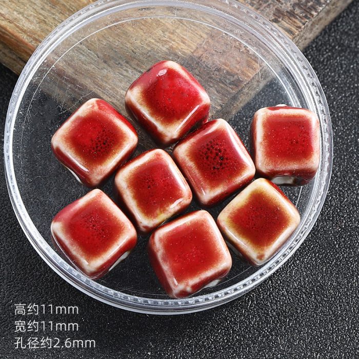 IC03BCE002.04-10MM DIY珠子-陶瓷花釉方珠-红色-10mm Catholic religious art