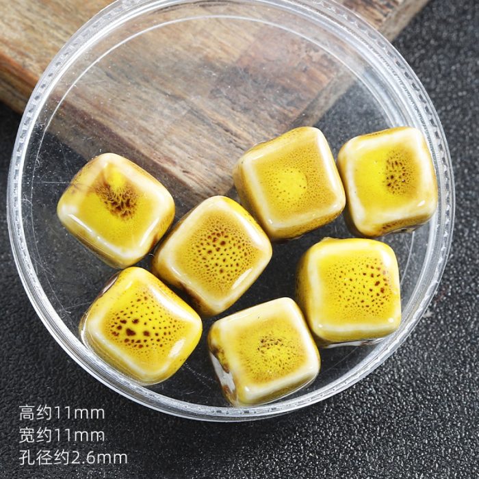 DIY珠子-陶瓷花釉方珠-黄色-10mm Catholic religious art