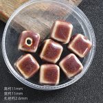 DIY珠子-陶瓷花釉方珠-紫红色-10mm