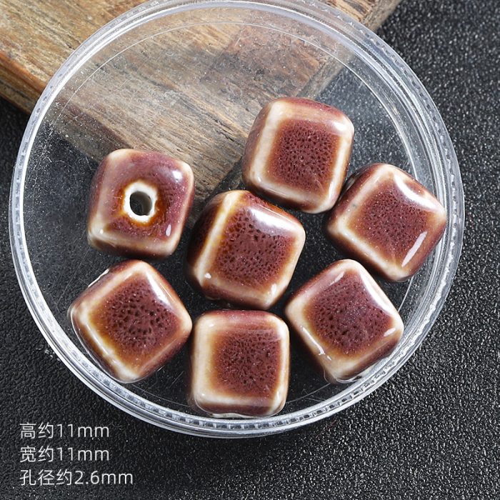 DIY珠子-陶瓷花釉方珠-紫红色-10mm Catholic religious art