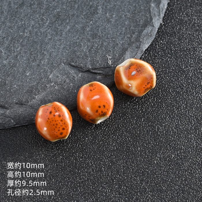 IC03BCE003.02-12x10MM DIY珠子-陶瓷花釉复古异形珠-橙色-12x10mm Catholic religious art