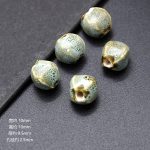 DIY珠子-陶瓷花釉复古异形珠-绿白色12x10mm