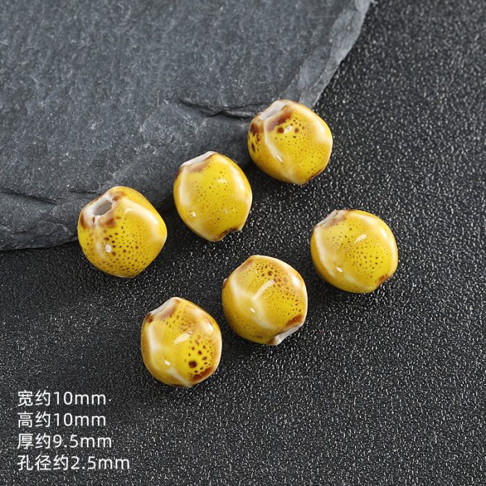 IC03BCE003.05-12x10MM DIY珠子-陶瓷花釉复古异形珠-黄色-12x10mm Catholic religious art